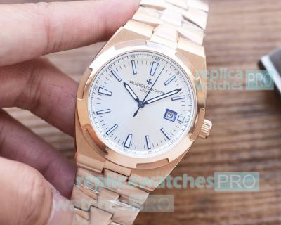 Copy Vacheron Constantin Overseas Rose Gold Case White Dial 41MM Men Watch